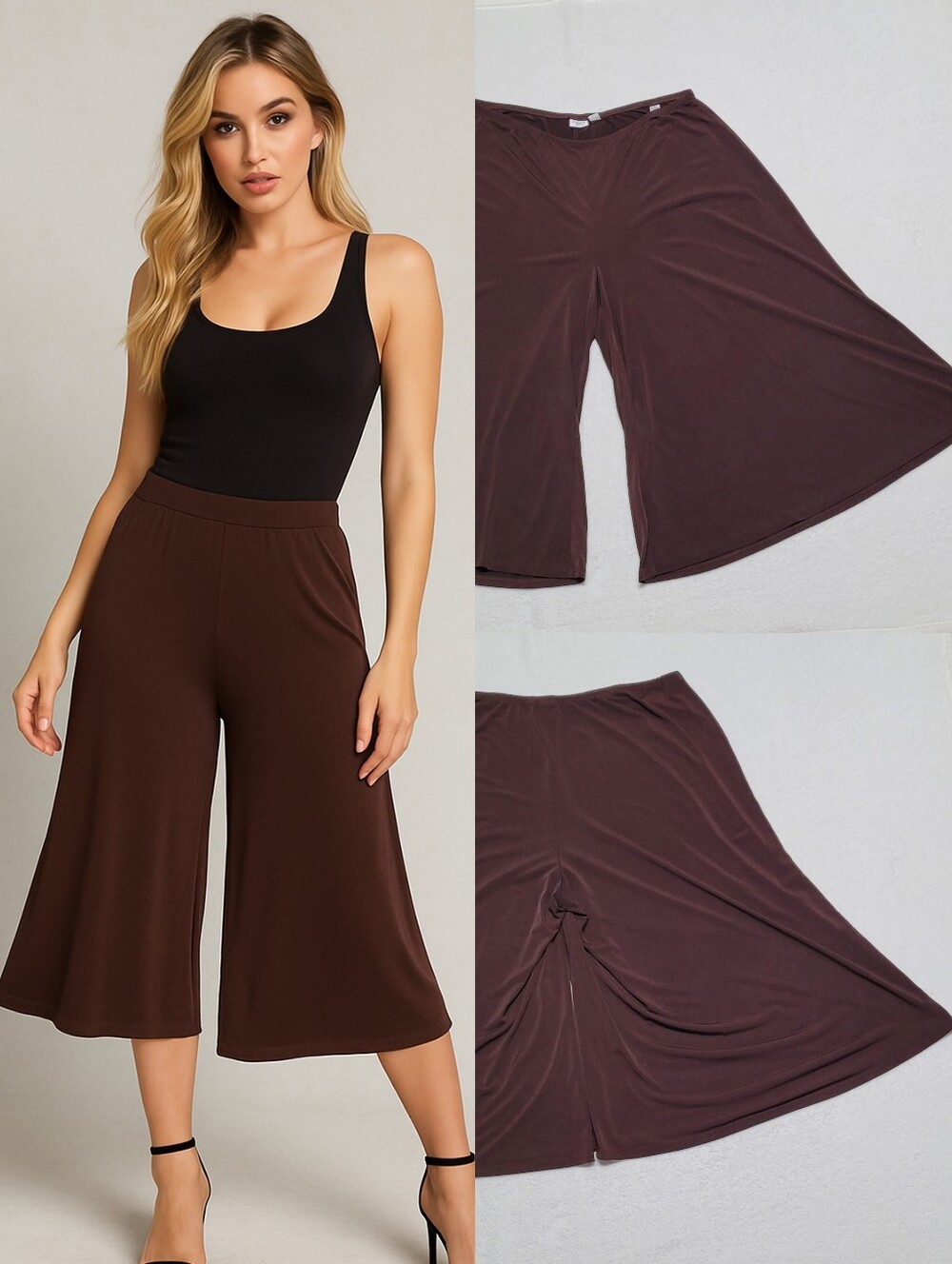 90s Vintage Cato Brown Stretchy Extra Wide Leg Mid Waisted Goucho Pants 18/20W